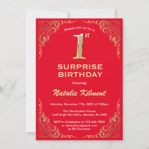 Invitation Surprise 1er Anniversaire Parties scintillant roug