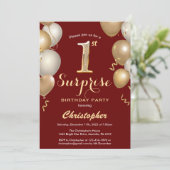 Invitation Surprise 1er anniversaire Sombre Rouge et Or Ballo (Debout devant)