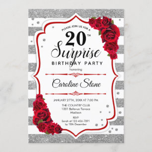 Invitation Surprise 20e anniversaire - Argent Blanc Rouge