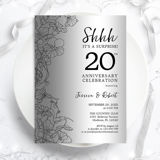 Invitation Surprise 20e anniversaire Argent Noir