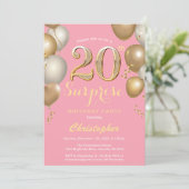 Invitation Surprise 20e anniversaire Ballons rose et or (Debout devant)