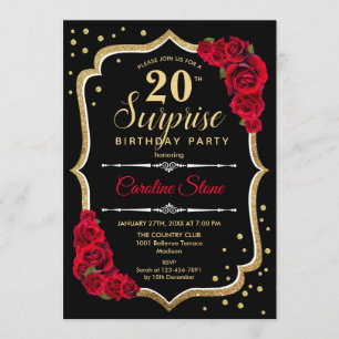 Invitation Surprise 20e anniversaire - Black Gold Red Invitat