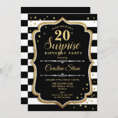 Invitation Surprise 20e anniversaire - Black White Gold (Devant / Derrière)