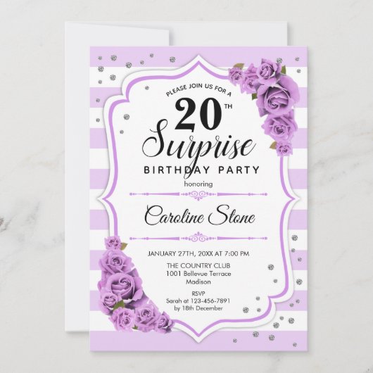 Invitation Surprise 20e anniversaire - Blanc pourpre (Devant)