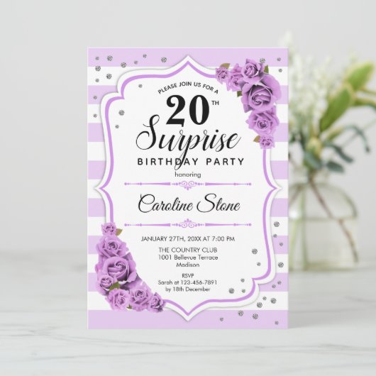 Invitation Surprise 20e anniversaire - Blanc pourpre (Debout devant)