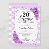 Invitation Surprise 20e anniversaire - Blanc pourpre (Devant / Derrière)