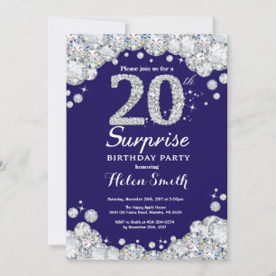 Invitation Surprise 20e Anniversaire Bleu Marine Argent Diama