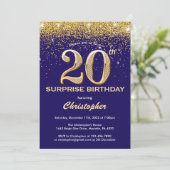 Invitation Surprise 20e Anniversaire Bleu Nuit et Paillettes (Debout devant)