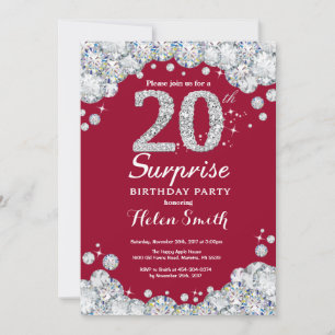 Invitation Surprise 20e Anniversaire Bourgogne Rouge Argent D
