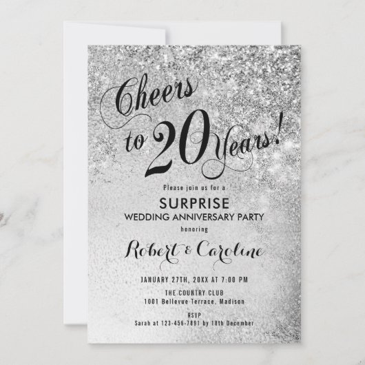 Invitation Surprise 20e anniversaire de mariage - Argent (Devant)