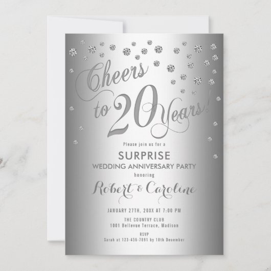 Invitation Surprise 20e anniversaire de mariage - Argent (Devant)