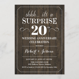 Invitation Surprise 20e anniversaire de mariage - Bois rustiq