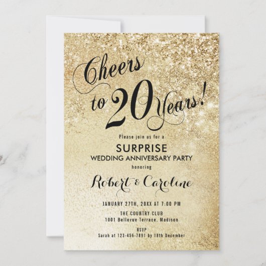 Invitation Surprise 20e anniversaire de mariage - Or (Devant)
