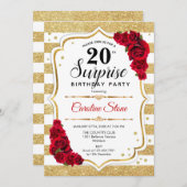 Invitation Surprise 20e anniversaire - Gold White Red (Devant / Derrière)