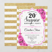 Invitation Surprise 20e anniversaire - Gold White Rose (Devant / Derrière)