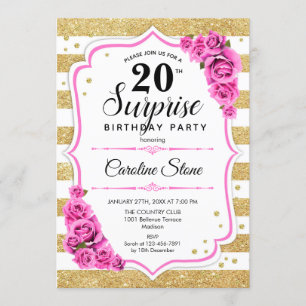 Invitation Surprise 20e anniversaire - Gold White Rose