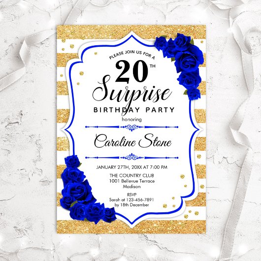 Invitation Surprise 20e anniversaire - Gold White Royal Blue