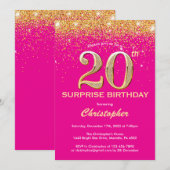 Invitation Surprise 20e anniversaire Hot rose et Parties scin (Devant / Derrière)