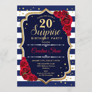 Invitation Surprise 20e anniversaire - Marine Blanc Rouge