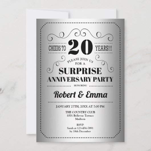 Invitation Surprise 20e anniversaire - Noir Argent (Devant)