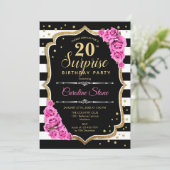 Invitation Surprise 20e anniversaire - Noir blanc rose (Debout devant)