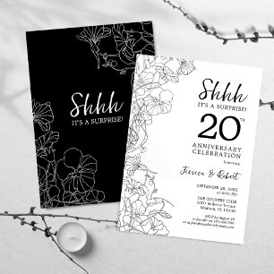 Invitation Surprise 20e anniversaire noir et blanc