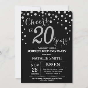 Invitation Surprise 20e Anniversaire Noir et Diamant Argent