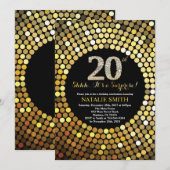 Invitation Surprise 20e anniversaire Parties scintillant noir (Devant / Derrière)