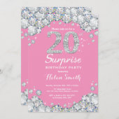 Invitation Surprise 20e anniversaire PInk et Silver Diamond (Devant / Derrière)