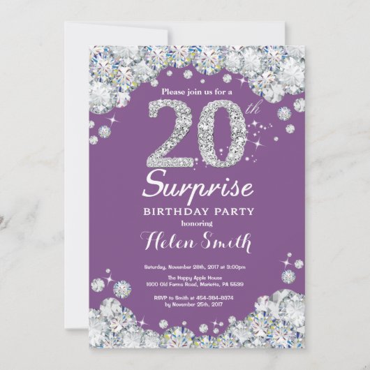 Invitation Surprise 20e anniversaire Purple et Silver Diamond (Devant)