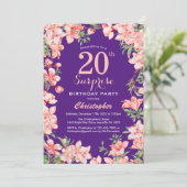 Invitation Surprise 20e anniversaire rose fleurs florales vio (Debout devant)