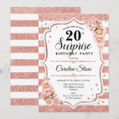 Invitation Surprise 20e anniversaire - Rose Gold White Rose (Devant / Derrière)