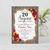 Invitation Surprise 20e anniversaire - Tournesols Bois rustiq (Debout devant)