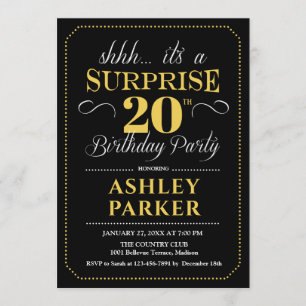 Invitation Surprise 20e fête d'anniversaire - Black Gold