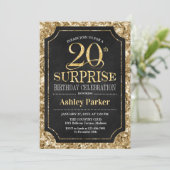 Invitation Surprise 20e fête d'anniversaire - Gold Black (Debout devant)