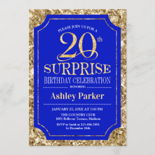 Invitation Surprise 20e fête d'anniversaire - Gold Royal Blue