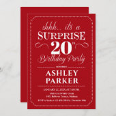 Invitation Surprise 20e fête d'anniversaire - Rouge Blanc (Devant / Derrière)