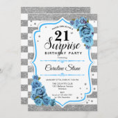 Invitation Surprise 21e anniversaire - Argent Blanc Bleu (Devant / Derrière)