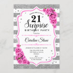 Invitation Surprise 21e anniversaire - Argent blanc rose<br><div class="desc">Invitation surprise 21e anniversaire. Design blanc féminin,  rose avec faux argent parties scintillant. Comprend des rayures,  des roses rose pâle,  des caractères de script et des confettis. Parfait pour une soirée d'anniversaire élégante. Peut être personnalisé pour montrer n'importe quel âge. Message-moi si vous avez besoin d'une personnalisation plus poussée.</div>