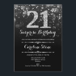 Invitation Surprise 21e anniversaire - Argent noir<br><div class="desc">Invitation surprise 21e anniversaire. Design élégant noir blanc avec fausse parties scintillant argent. Anniversaire adulte. Dispose de diamants et de caractères de script. hommes ou femmes anniversaire invitation. Parfait pour une fête d'anniversaire élégante. Message-moi si vous avez besoin d'une personnalisation plus poussée.</div>