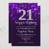 Invitation Surprise 21e anniversaire - Argent violet (Devant / Derrière)
