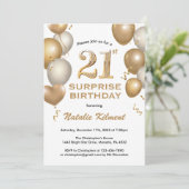 Invitation Surprise 21e anniversaire Ballons blancs et or (Debout devant)