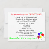 Invitation Surprise 21e anniversaire Ballons rose (Dos)