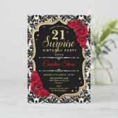 Invitation Surprise 21e anniversaire - Black Gold Red Invitat (Debout devant)
