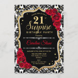 Invitation Surprise 21e anniversaire - Black Gold Red Invitat<br><div class="desc">Invitation surprise 21e anniversaire. Dessin noir féminin,  rouge avec parties scintillant en or. Caractéristiques damask pattern,  roses rouges,  police de script et confetti. Parfait pour une soirée d'anniversaire élégante. Peut être personnalisé pour montrer n'importe quel âge. Message-moi si vous avez besoin d'une personnalisation plus poussée.</div>