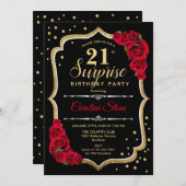 Invitation Surprise 21e anniversaire - Black Gold Red Invitat (Devant / Derrière)