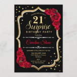 Invitation Surprise 21e anniversaire - Black Gold Red Invitat<br><div class="desc">Invitation surprise 21e anniversaire. Dessin noir féminin,  rouge avec parties scintillant en or. Comprend des roses rouges,  des caractères de script et des confettis. Parfait pour une soirée d'anniversaire élégante. Peut être personnalisé pour montrer n'importe quel âge. Message-moi si vous avez besoin d'une personnalisation plus poussée.</div>