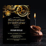 Invitation Surprise 21e anniversaire Black Gold Steampunk<br><div class="desc">Organisez votre fête de 21e anniversaire surprise et invitation vos amis avec cette invitation à regarder en vapeur noir et or.</div>