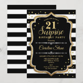 Invitation Surprise 21e anniversaire - Black White Gold (Devant / Derrière)