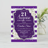 Invitation Surprise 21e anniversaire - Blanc d'argent violet (Debout devant)